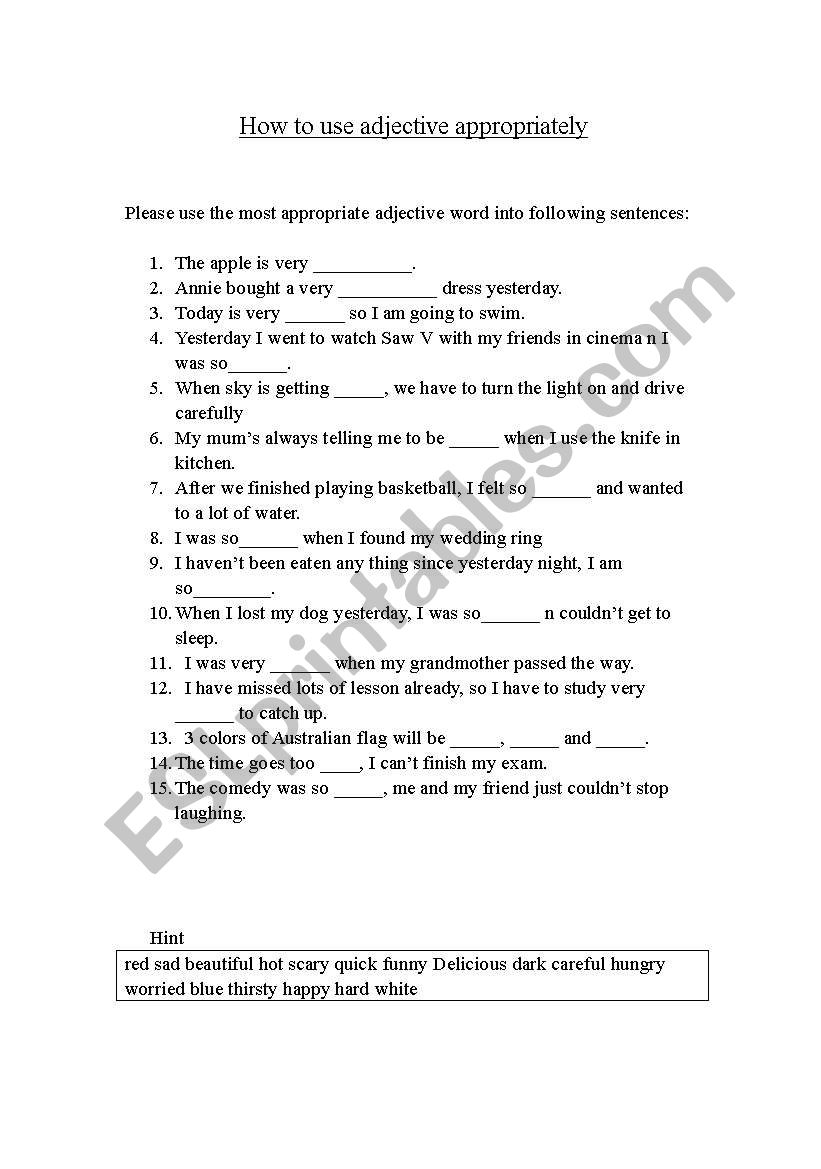 adjective practice worksheet