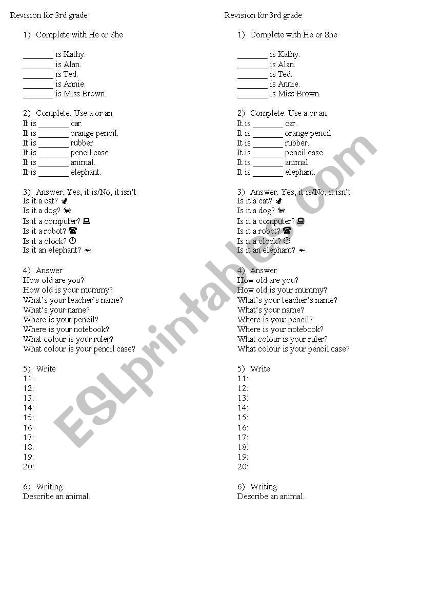 To be and numbers revision worksheet