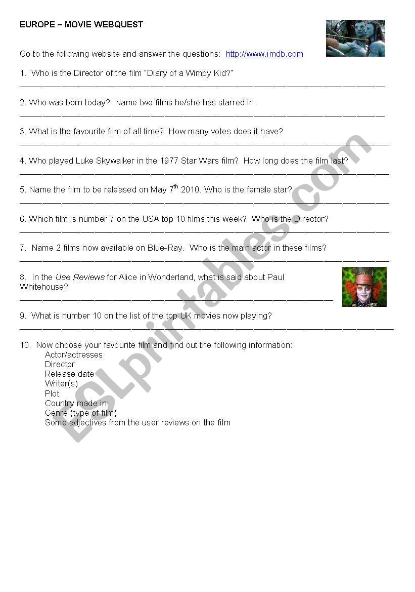 Movie webquest worksheet