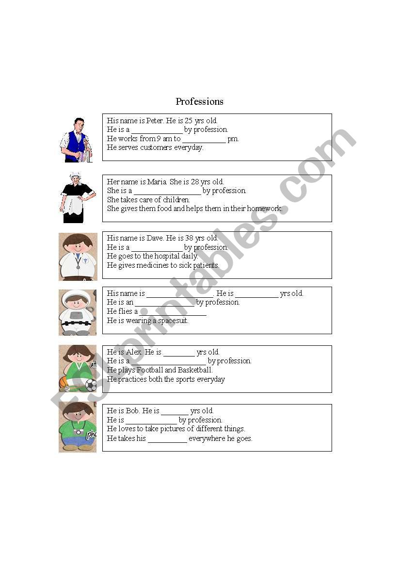 professions worksheet