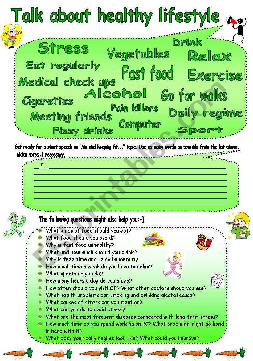 Talk About Healthy Lifestyle ESL Worksheet By Mish cz