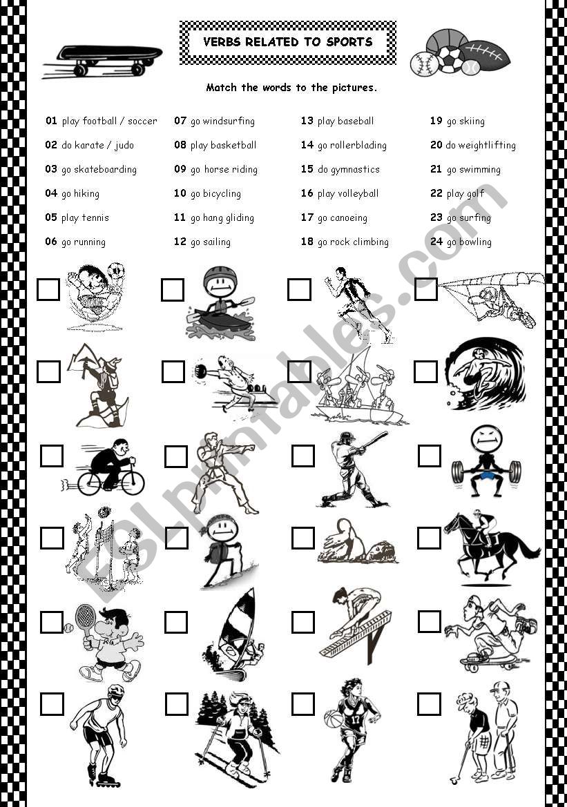 VERBS RELATED TO SPORTS ACTION VERBS GO PLAY DO ESL Worksheet 