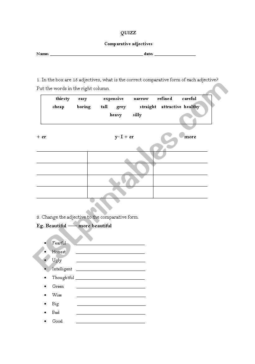 Quizz Comparative adjectives worksheet