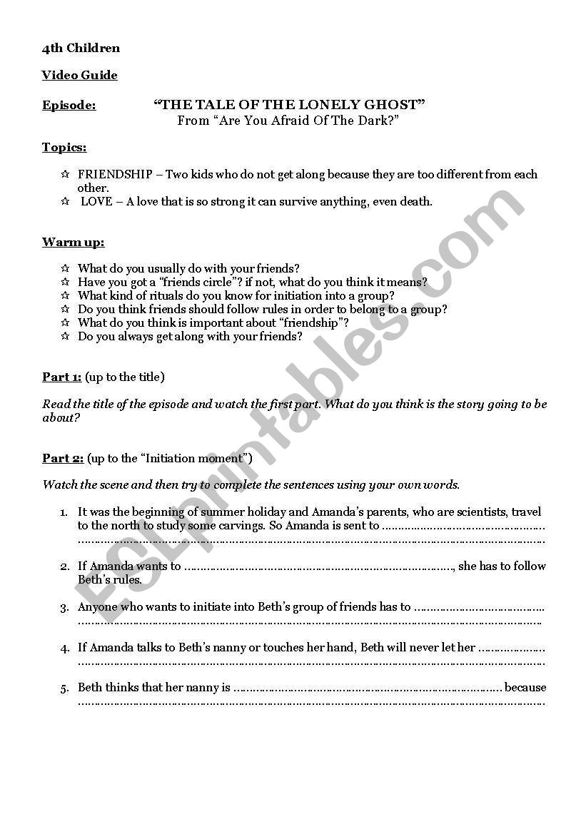 The tale of the lonely ghost worksheet