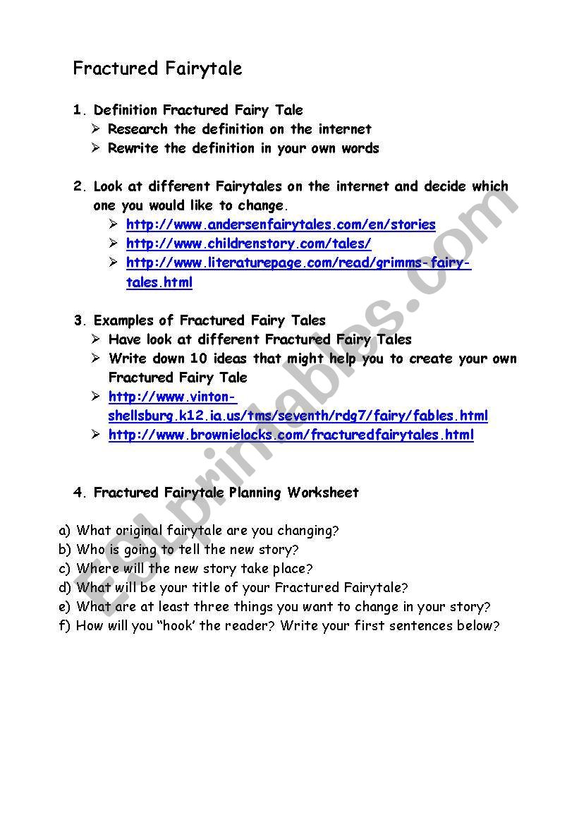 Planning sheet Fractured Fairy Tale Lesson 1
