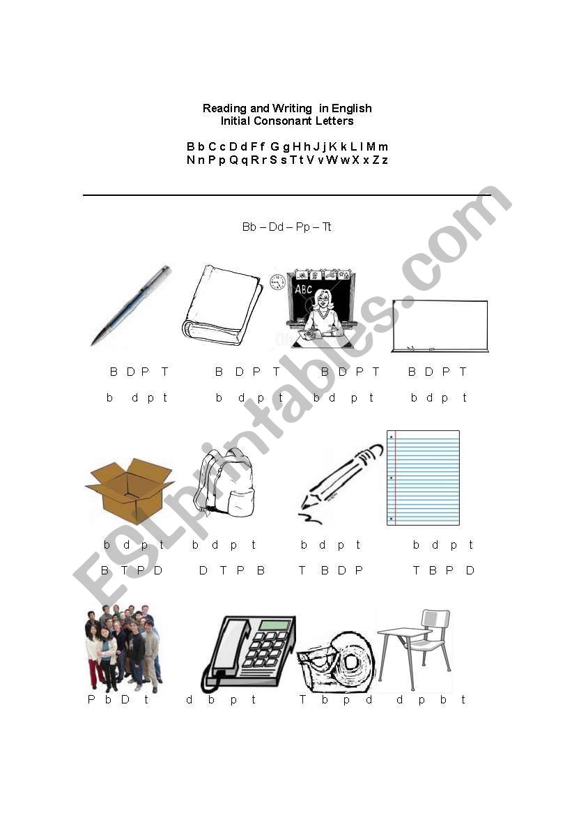 Initial Consonants - Classroom Objects