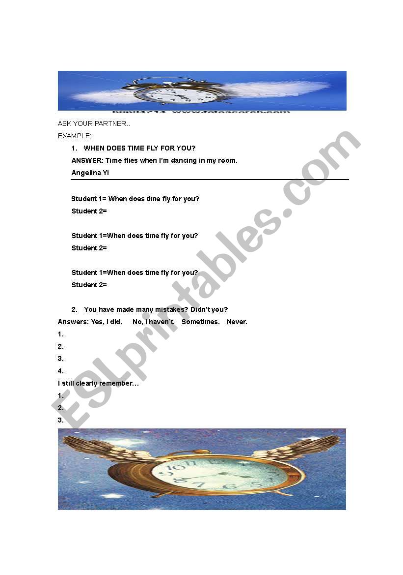 time flies worksheet