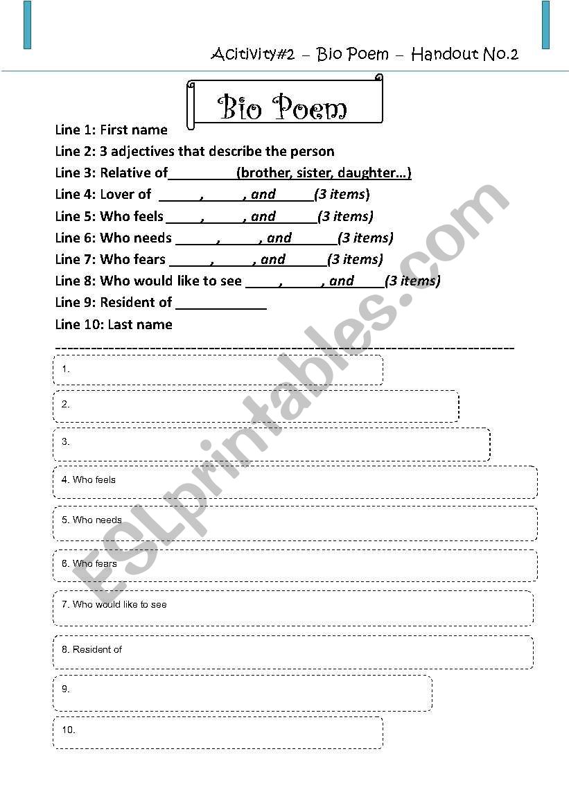 Biopeom(creative writing) worksheet