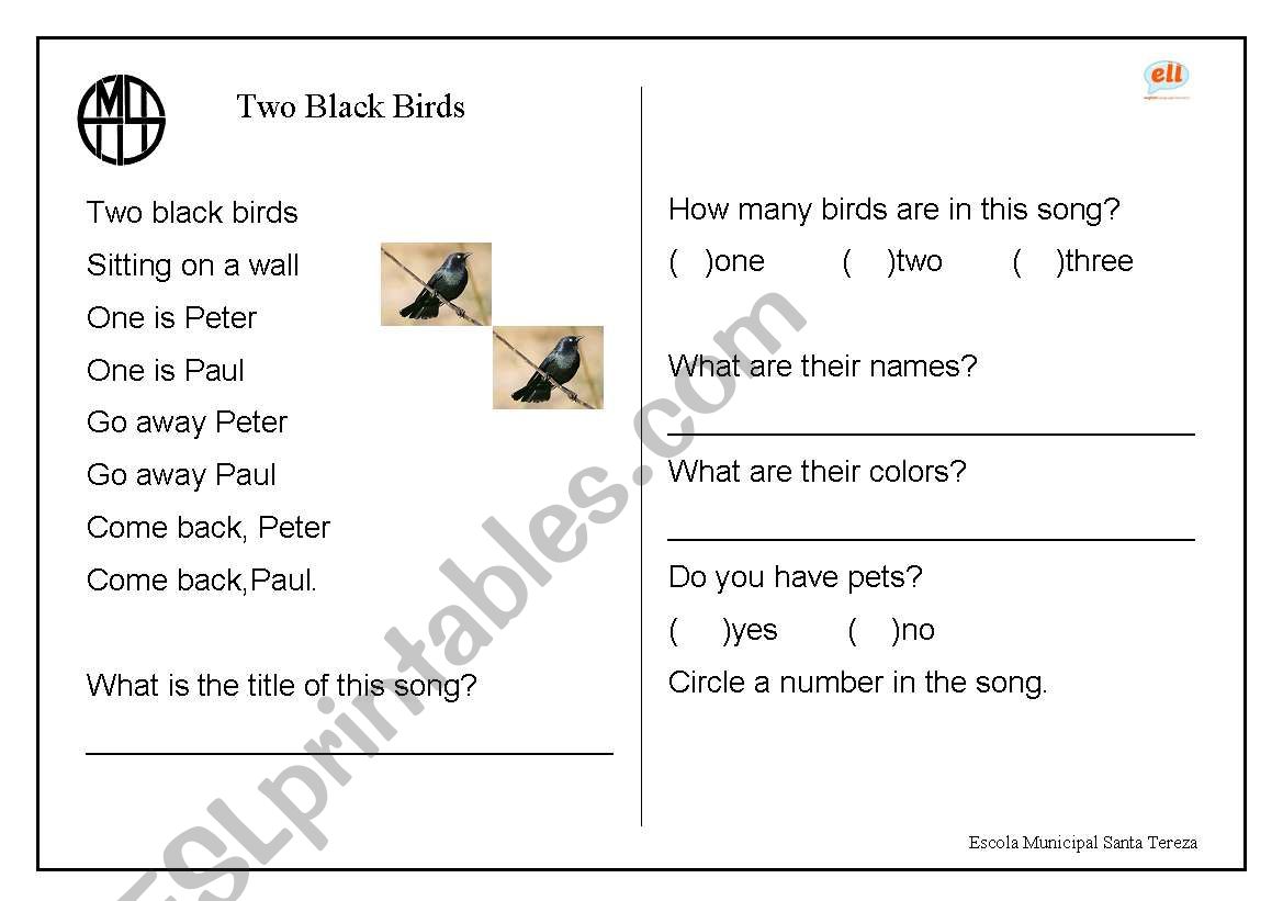 two little black birds worksheet