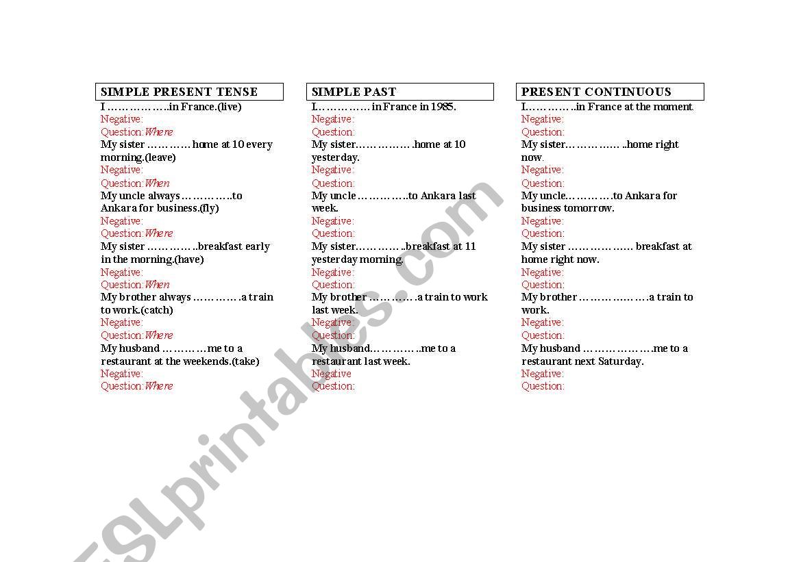 PRESENT SIMPLE&PRESENT CONTINUOUS&PAST TENSE