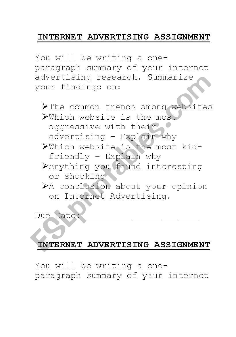 Internet Advertising Assignment
