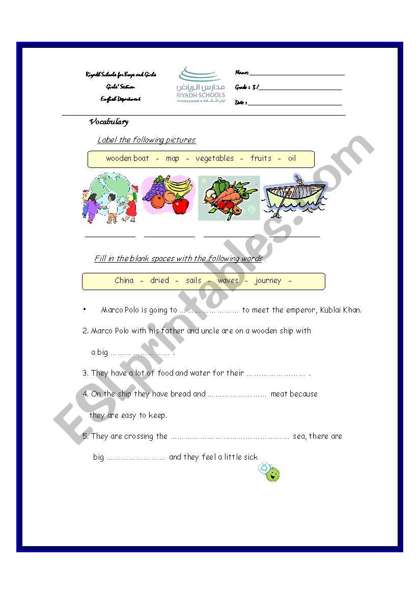 vocabulary worksheet