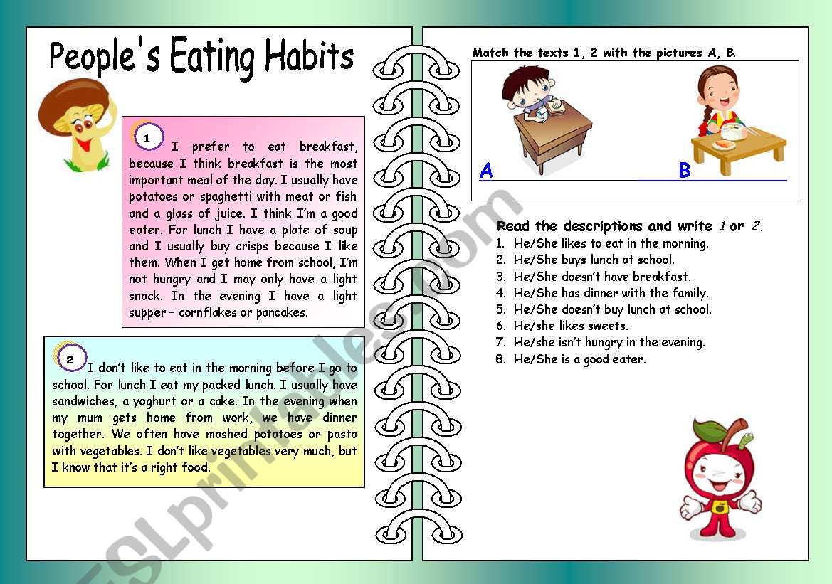 Read eat. Упражнения по теме Health. Habits Worksheet. Eating Habits Worksheets. Healthy Habits задания на урок английского.