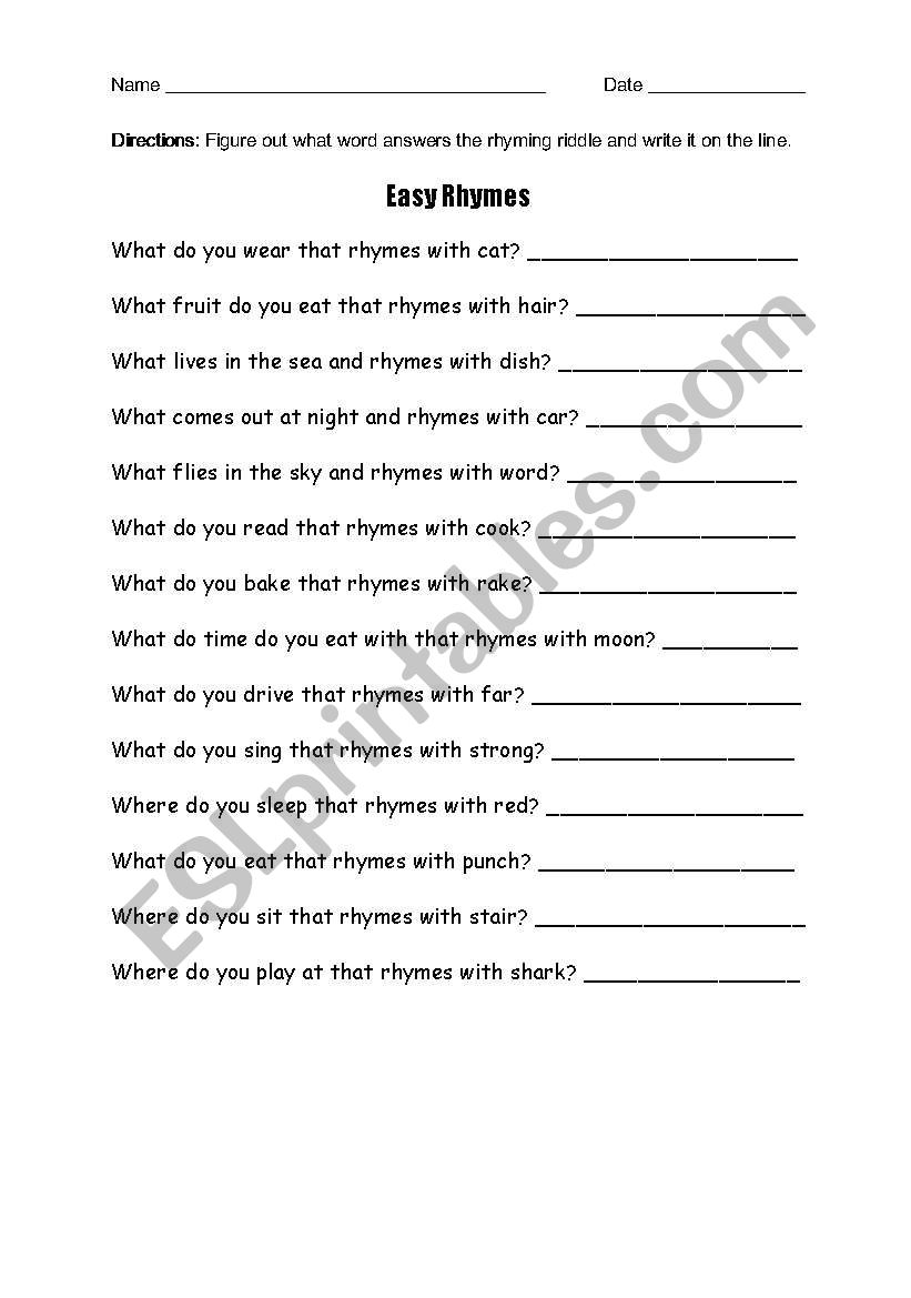 Easy Rhymes worksheet