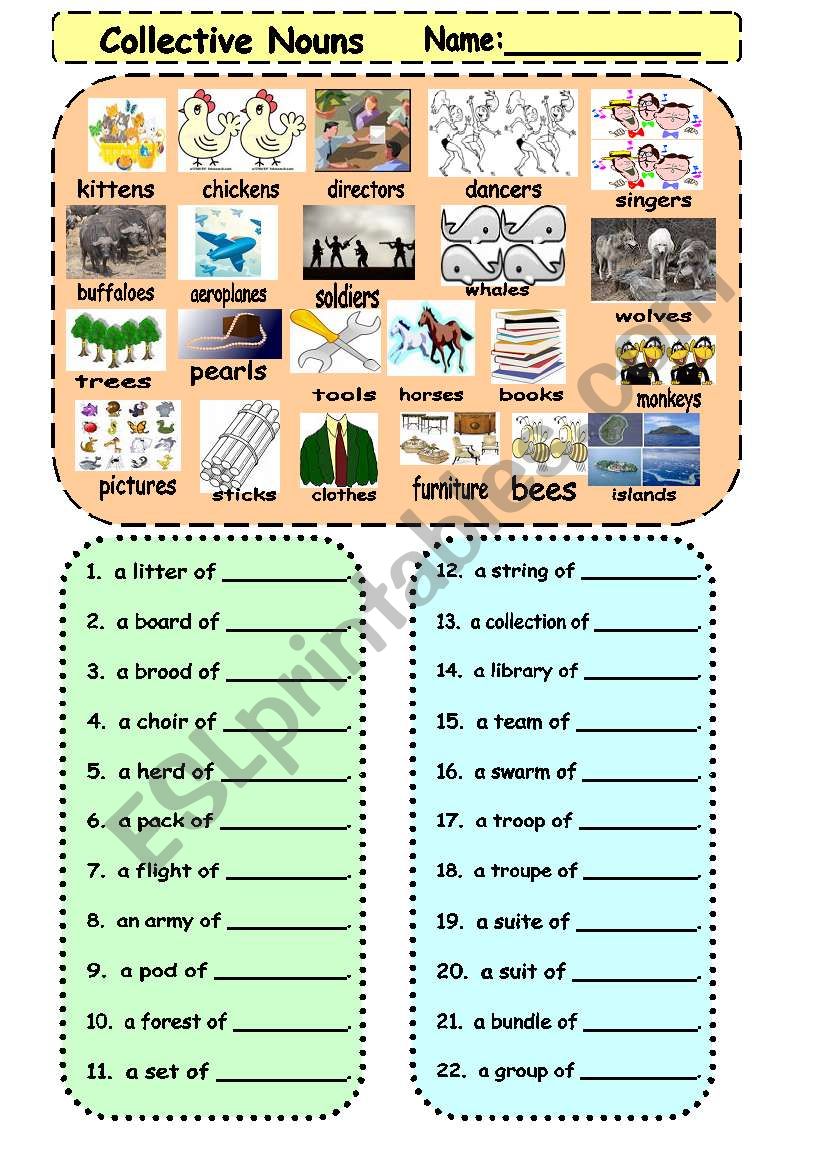 Collective Nouns ESL Worksheet By AnnyJ