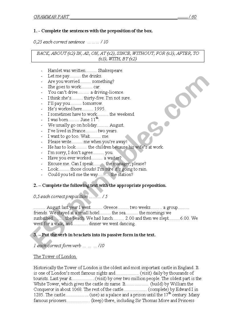 Grammar activities: prepositions and passive