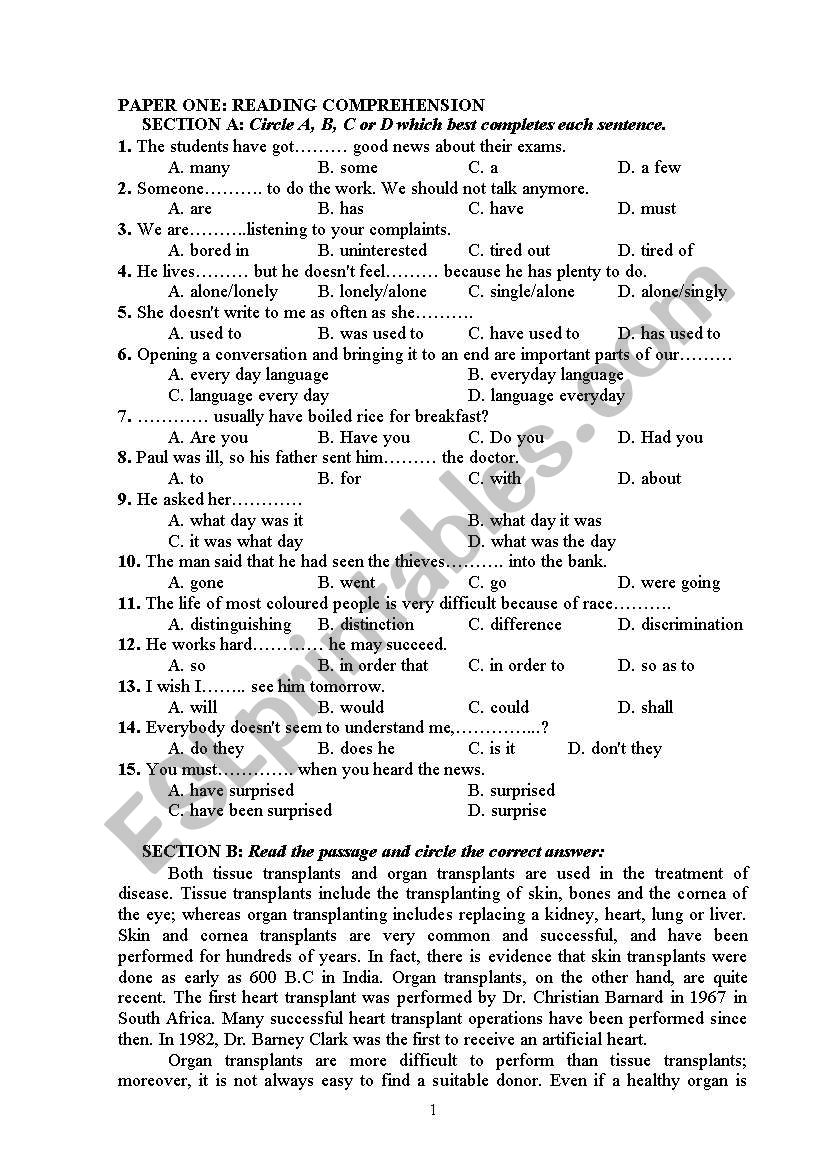 test for intermediate students - ESL worksheet by levienlanhuong