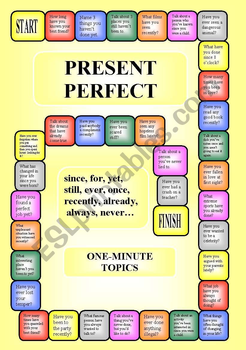 Boardgame Present Perfect Since For Ever Already Still Yet 