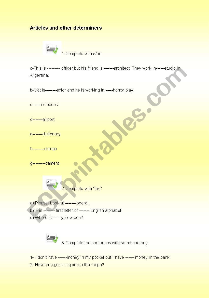 Articles worksheet