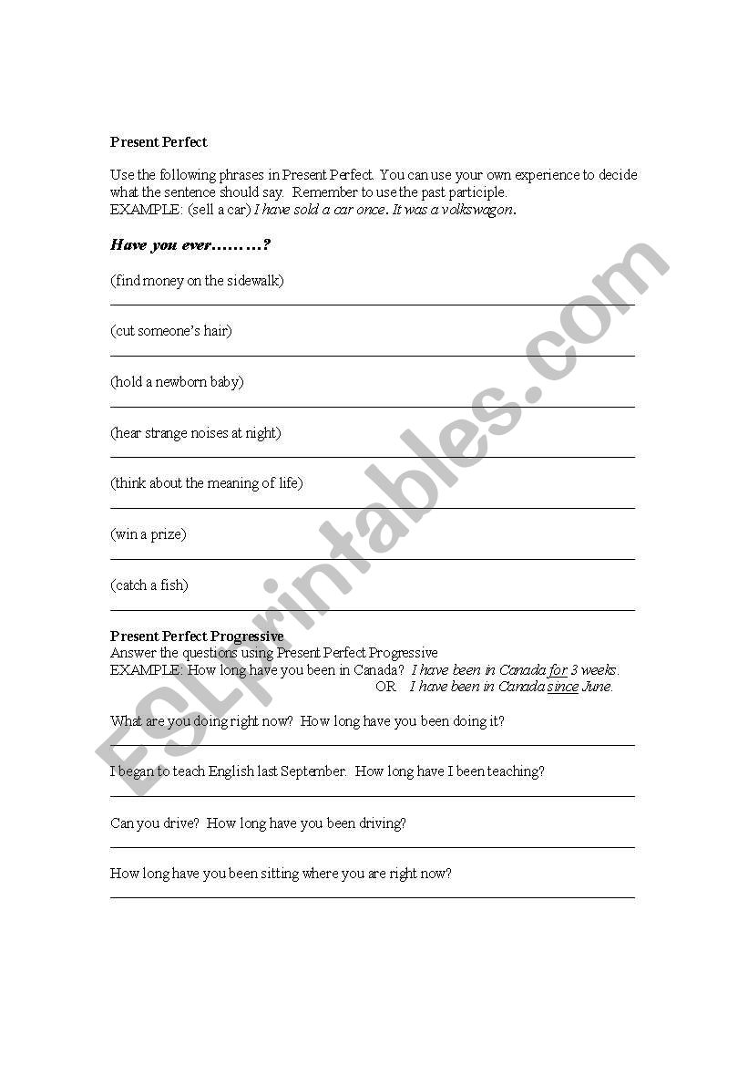 Present Perfect worksheet