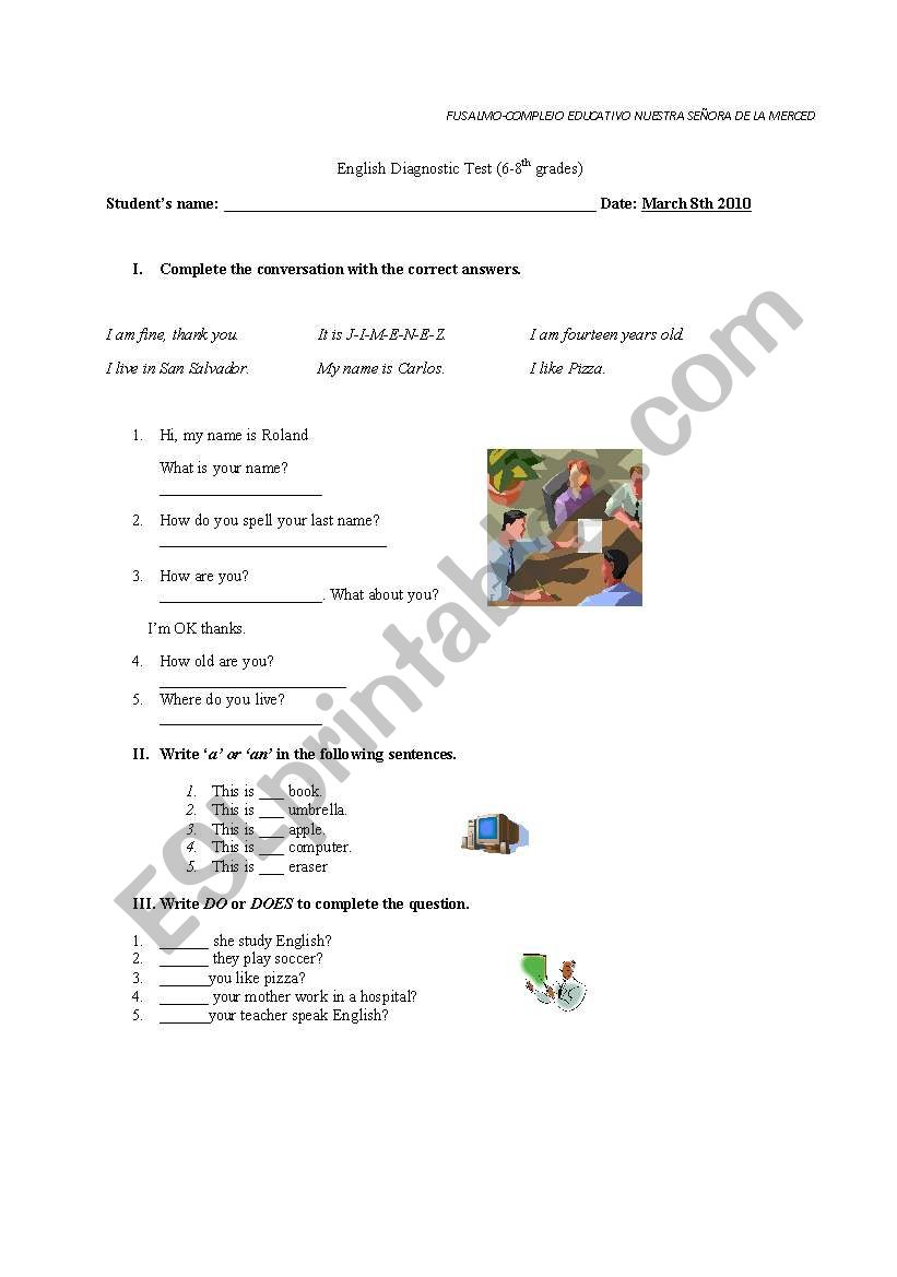 BASIC ENGLISH TEST worksheet