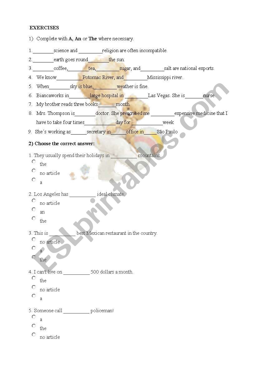 ARTICLES worksheet