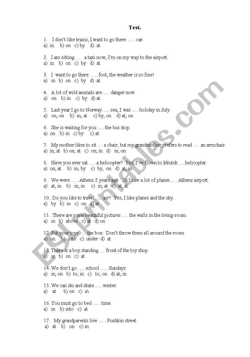 prepositions worksheet