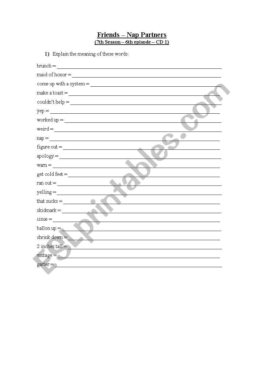 Friends - Nap Partners worksheet