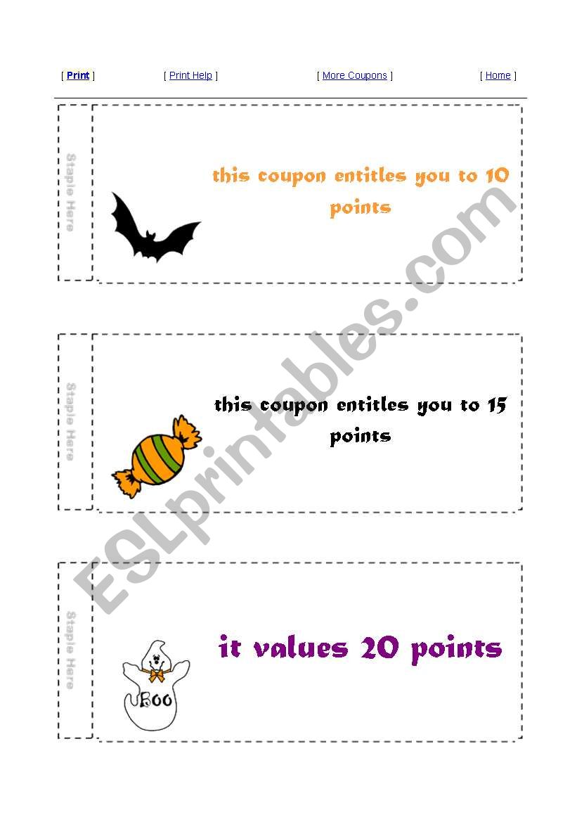 Halloween coupons worksheet