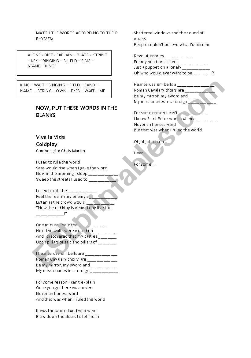 Viva La Vida - Song Activity worksheet