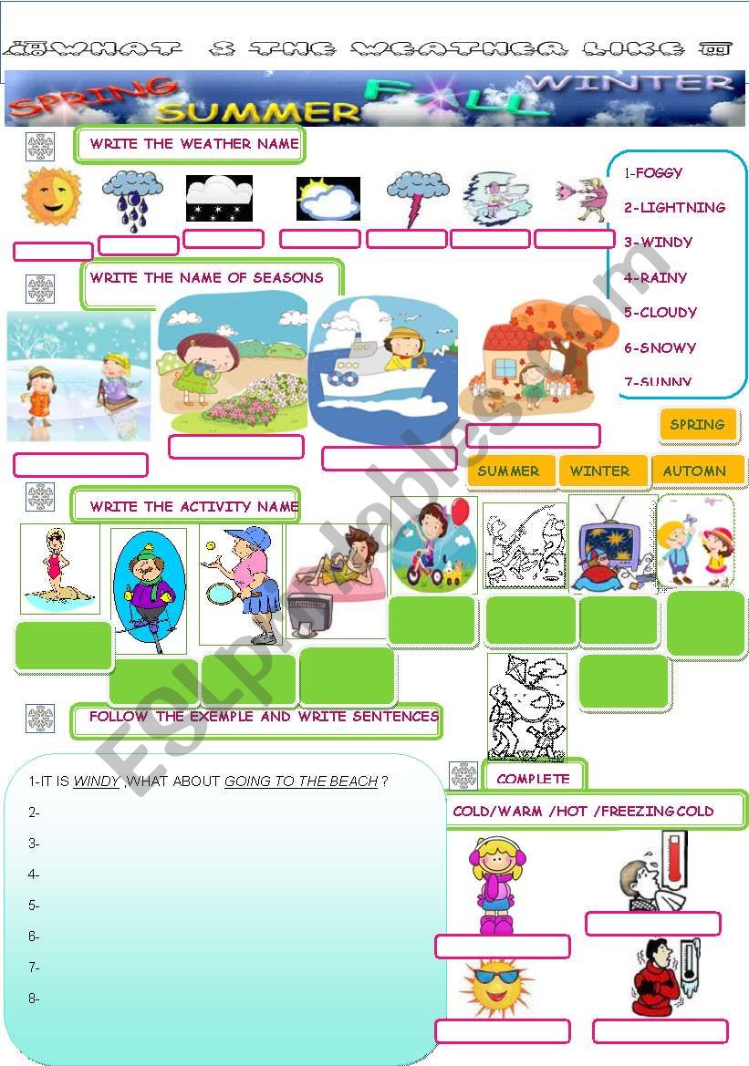 WHAT´S THE WEATHER LIKE? - ESL worksheet by miss manal