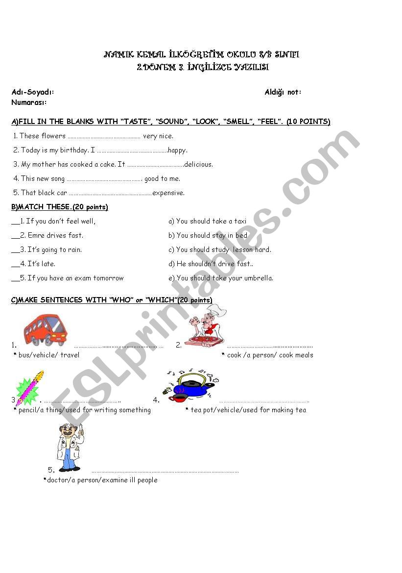 8. grade exam worksheet