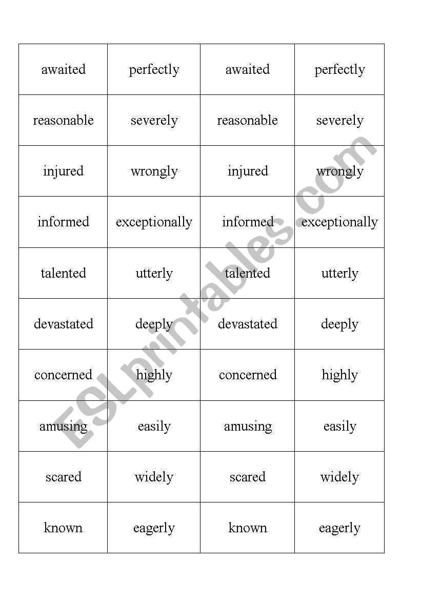 adverb adjective collocation dominoes