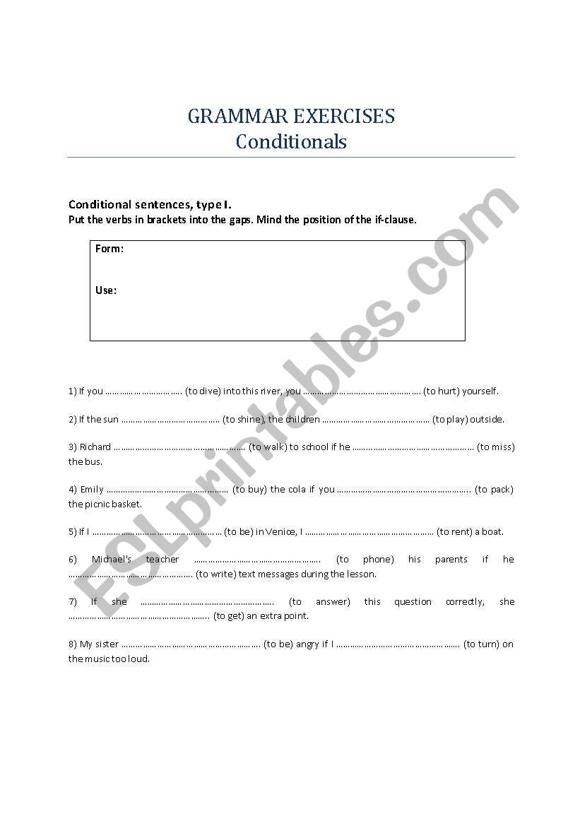 Conditionals Exercises worksheet