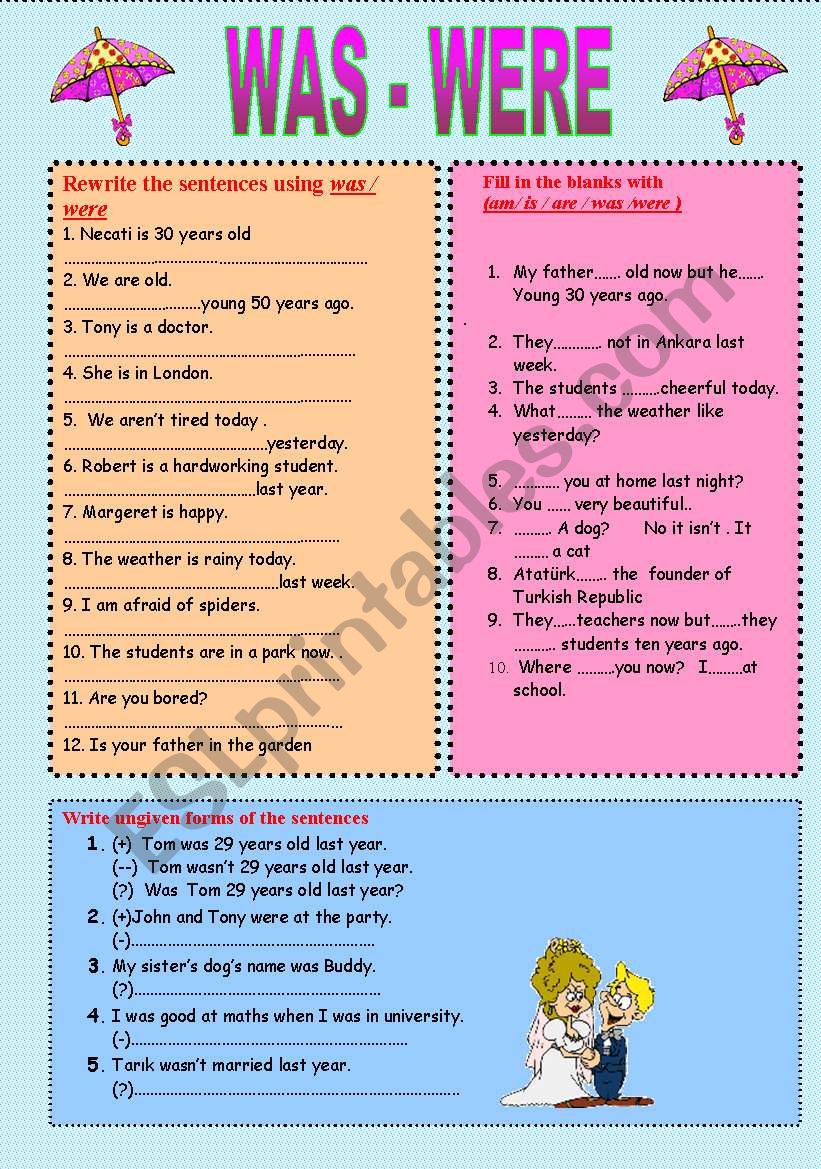 Am Is Are Was Were Worksheets With Answers - Free Worksheets Printable