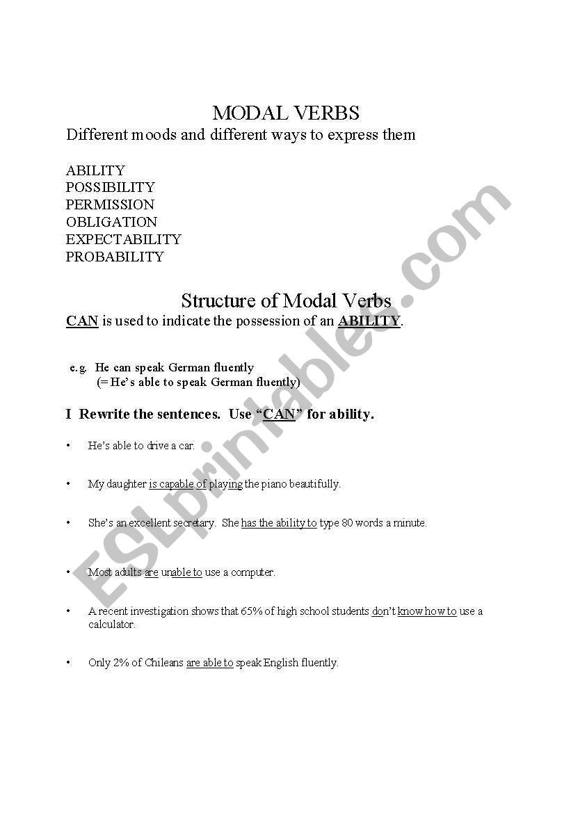 modals worksheet