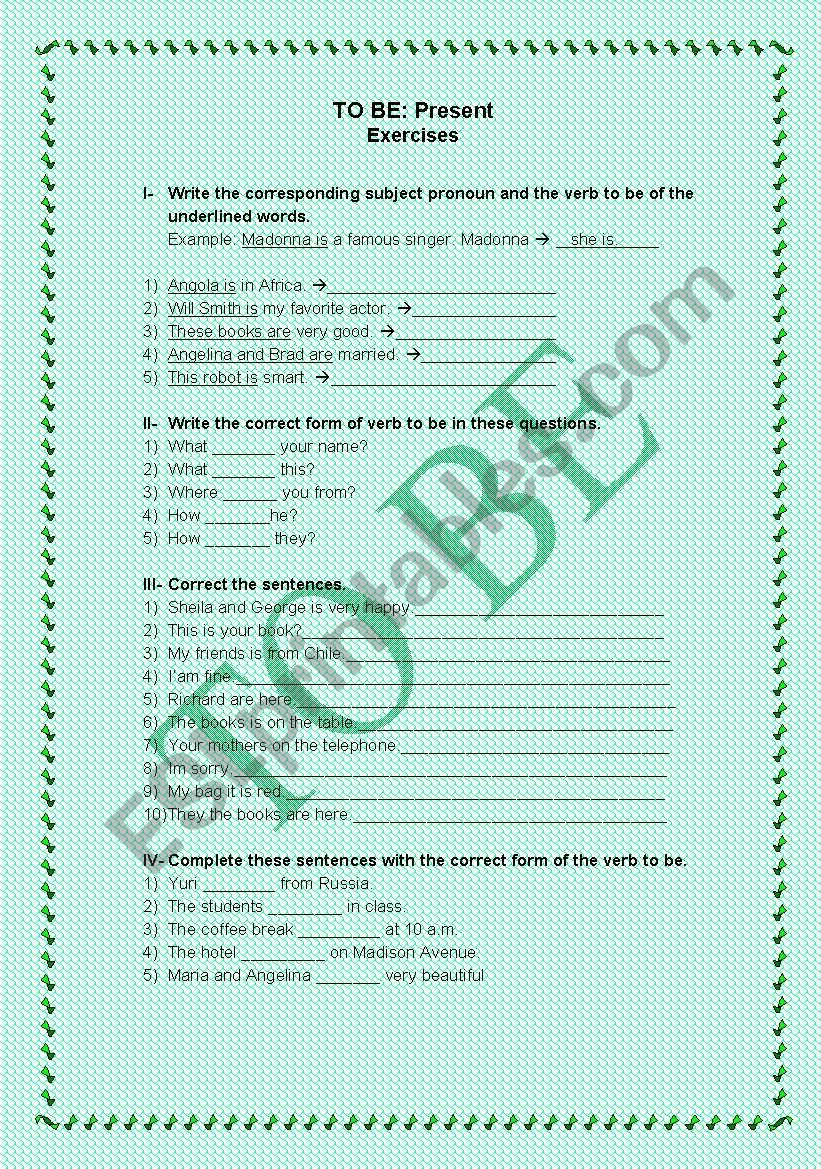 Verb to be review worksheet