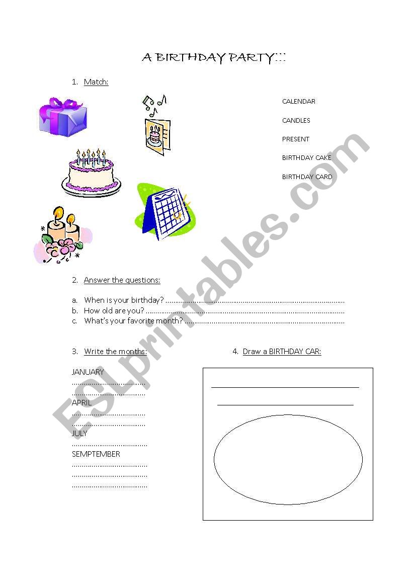 A birthday party worksheet