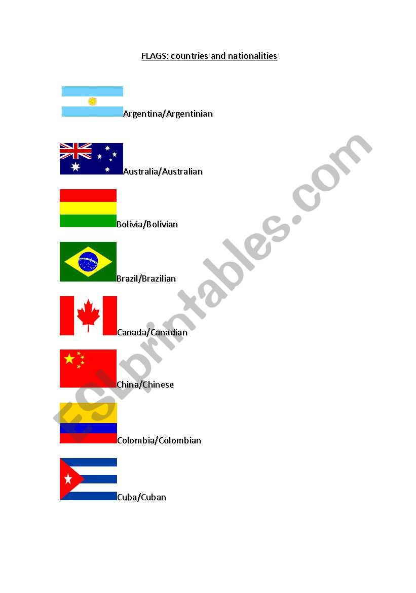 flags  worksheet