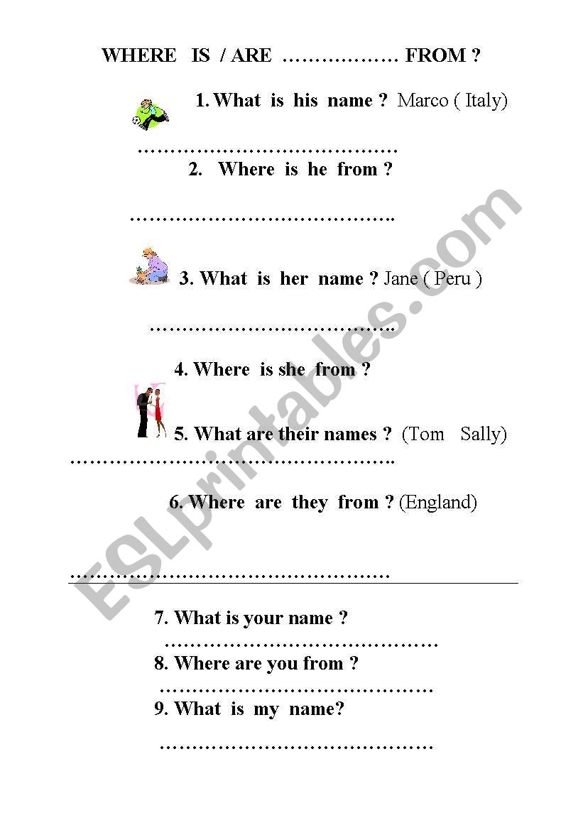 WHERE IS HE/SHE FROM?? worksheet