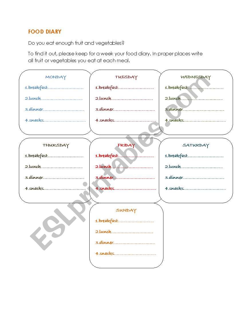 Fod diary worksheet