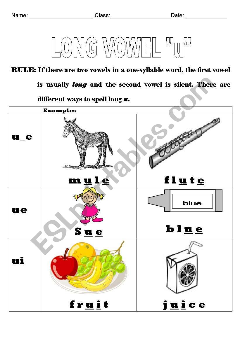 Long Vowel U worksheet