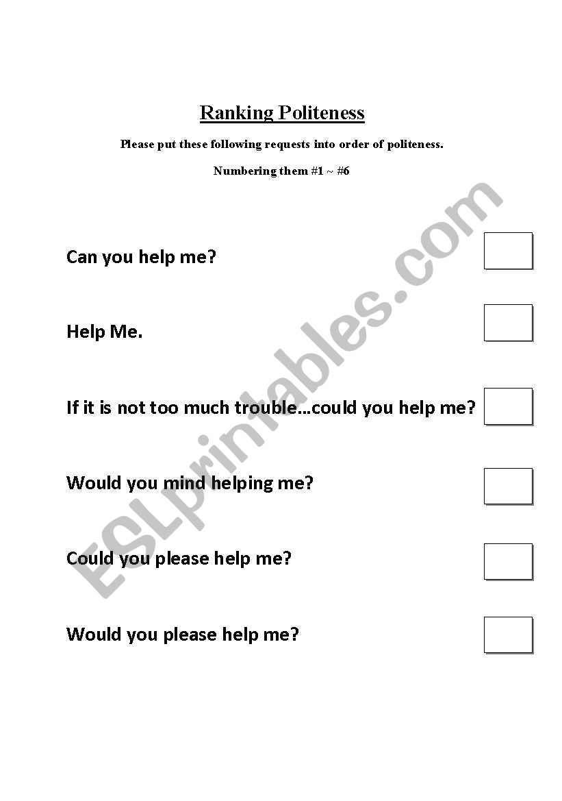 Ranking Politeness worksheet