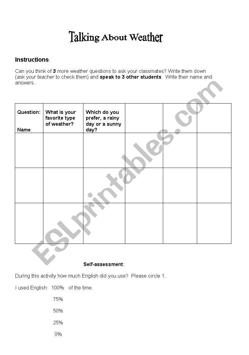 Talking about the weather worksheet