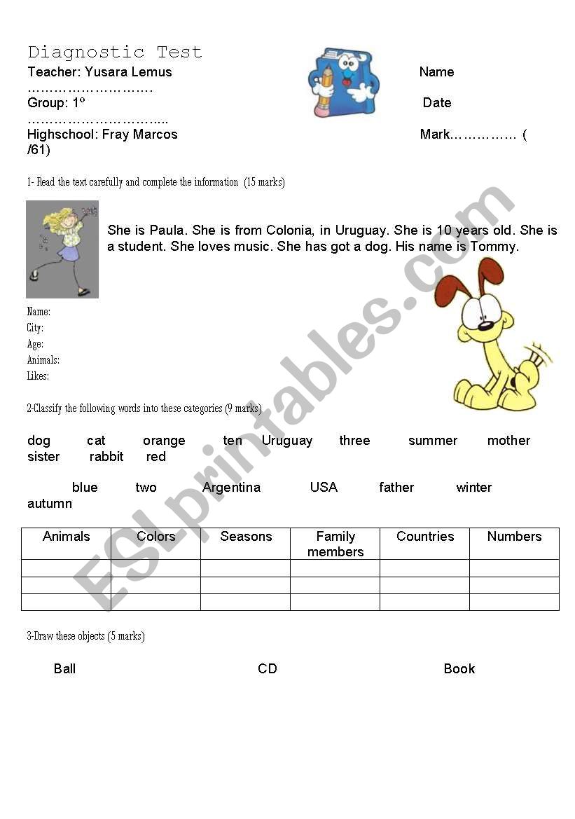 Diagnostic Test 1 worksheet