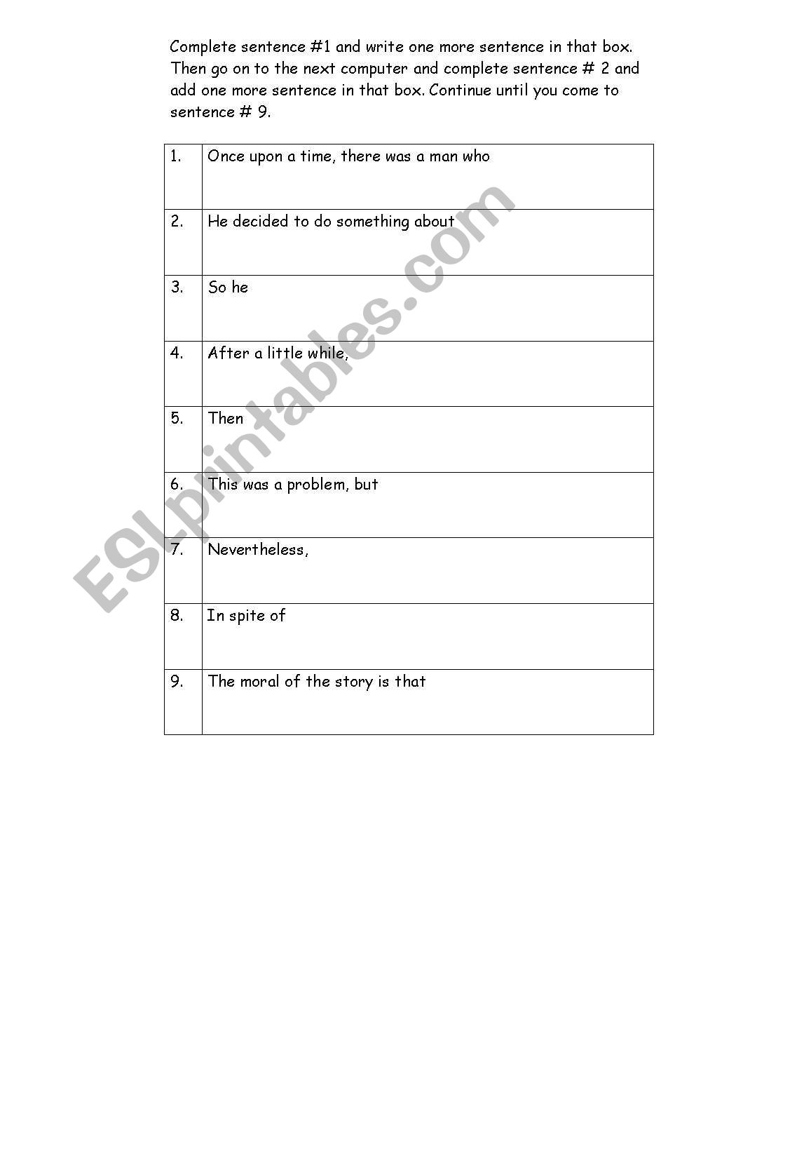 Story Frame worksheet