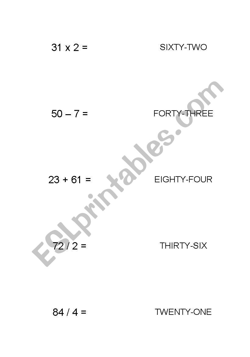 Numbers - Memory Game worksheet