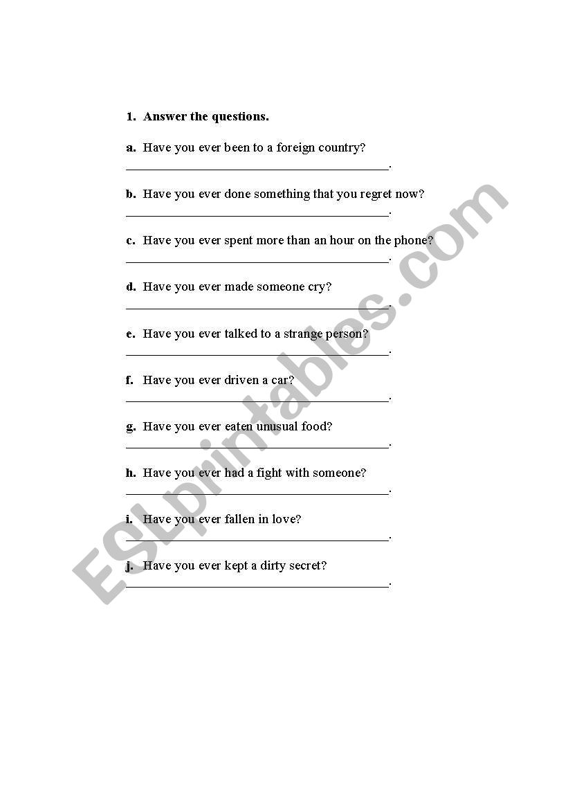 Present Perfect Activities worksheet