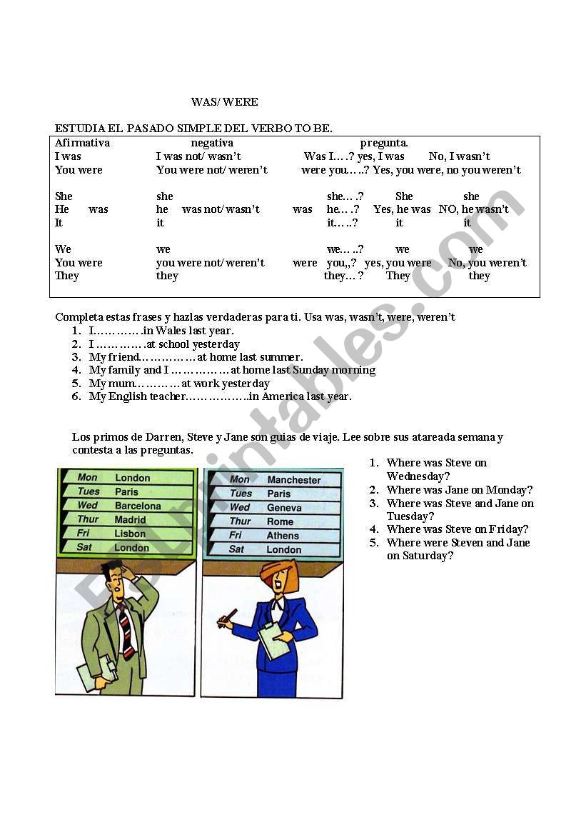 WAS / WERE worksheet