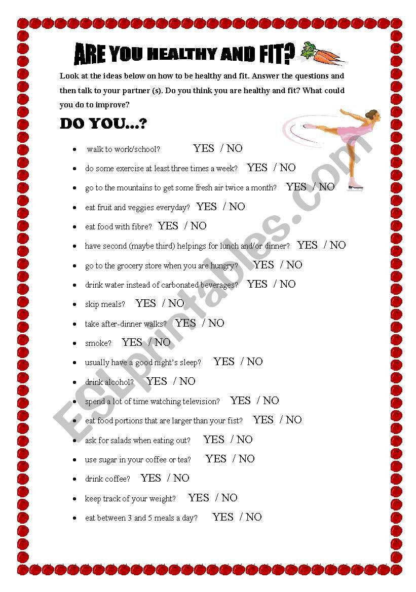 Are you healthy and fit? worksheet